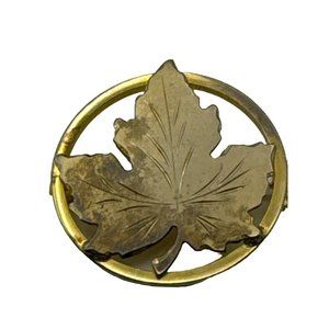 Vintage Enco Silver Round Gold Maple Leaf Brooch Pin